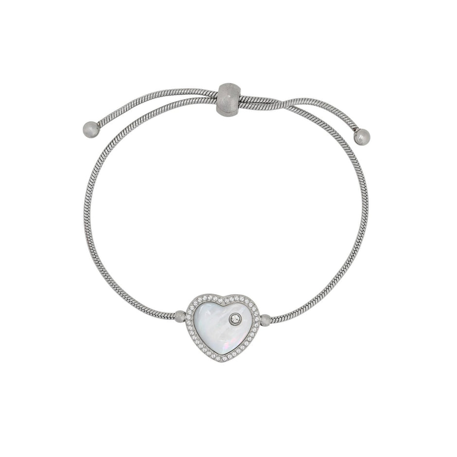 Bracelet Alba réglable acier avec nacre cœur