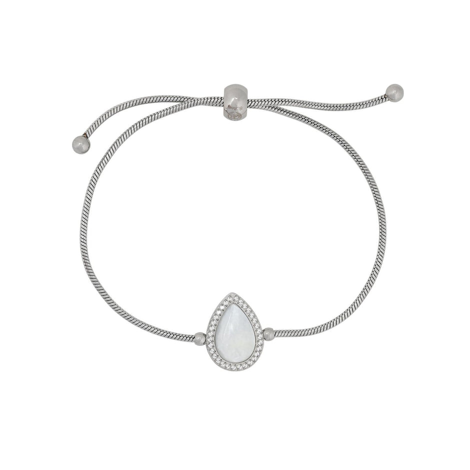 Bracelet Esmée réglable acier avec nacre ovale