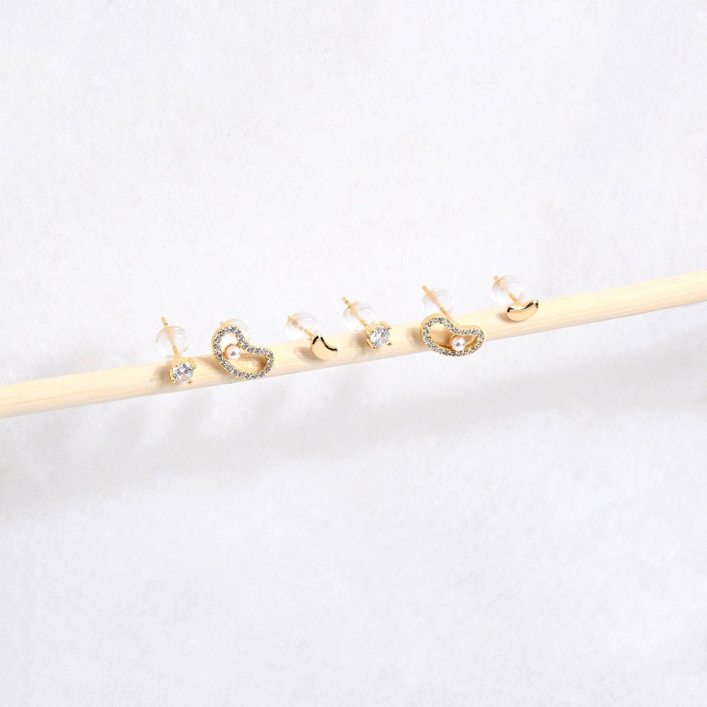 Ensemble boucles d'oreilles Luna plaqué or haricot