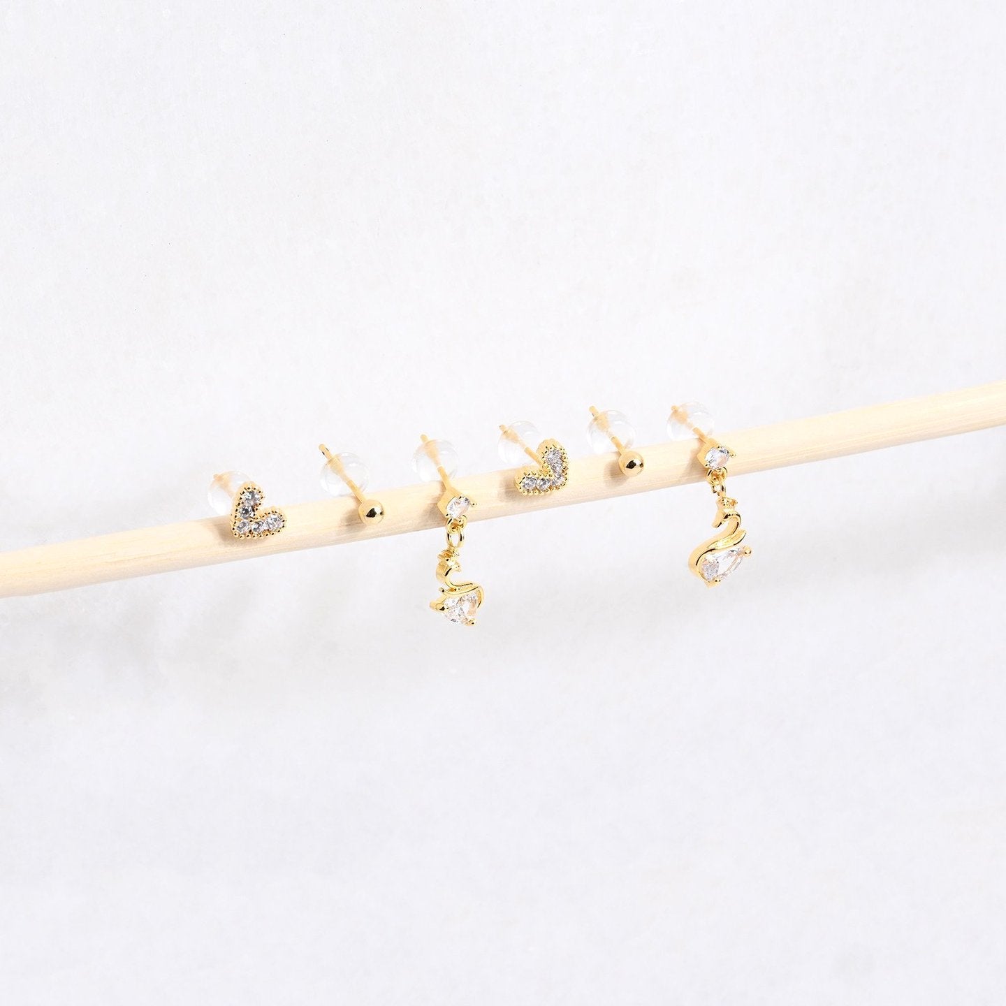 Ensemble boucles d'oreilles plaqué or cygne Luna