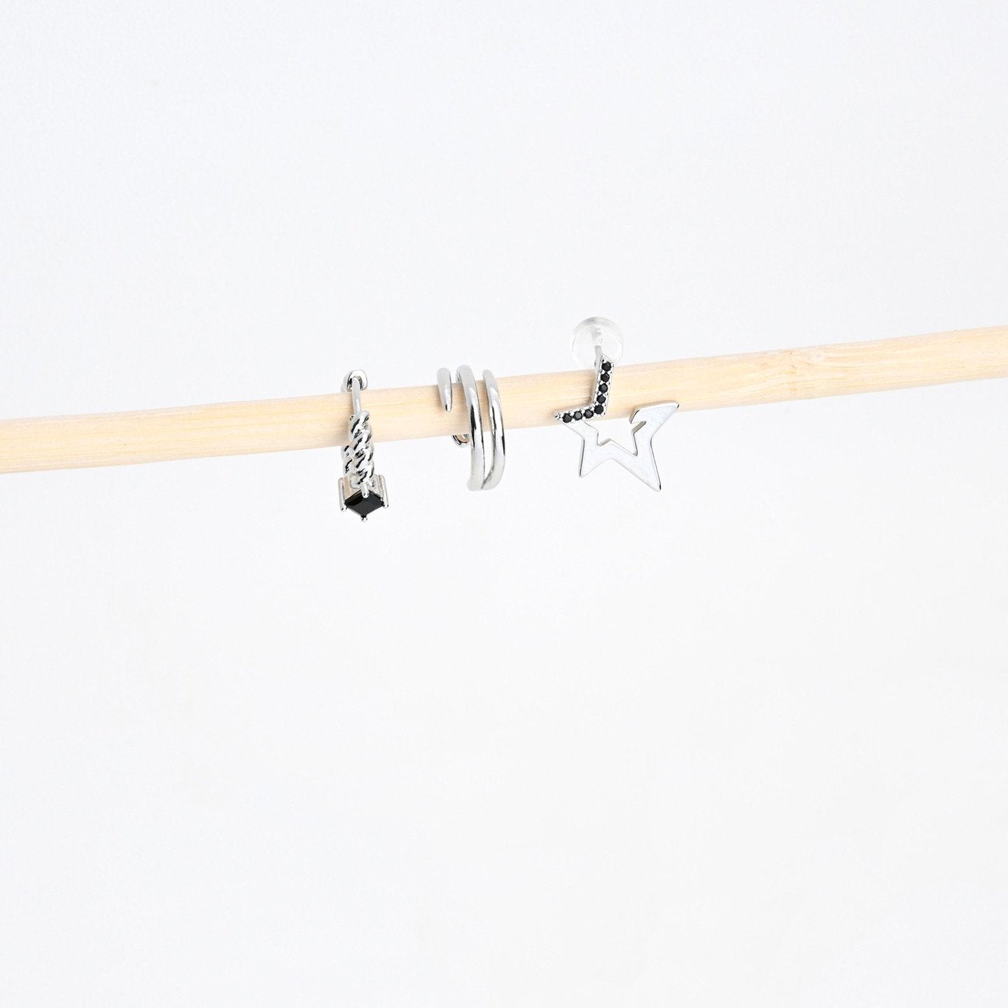 Ensemble boucles d'oreilles plaqué or étoile noire Luna