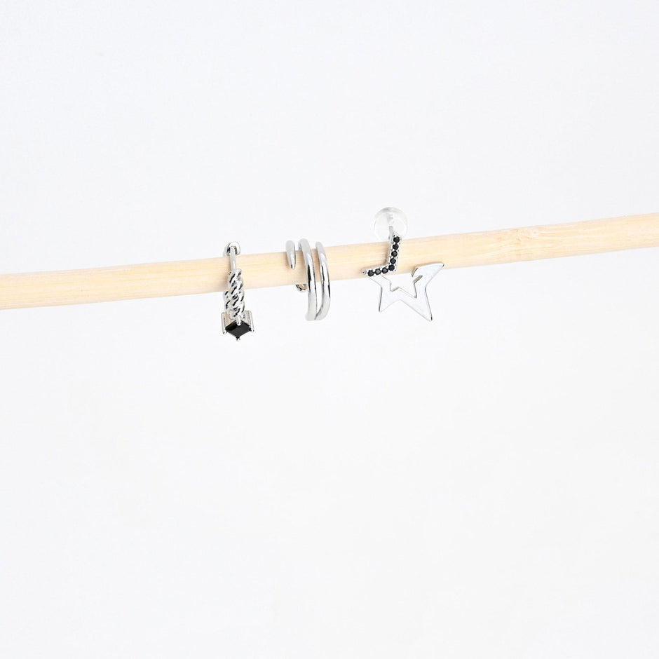 Ensemble boucles d'oreilles plaqué or étoile noire Luna