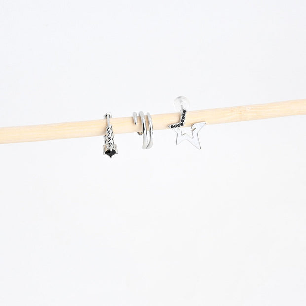 Ensemble boucles d'oreilles plaqué or étoile noire Luna