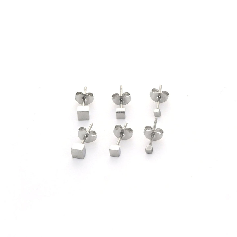 Ensemble boucles d'oreilles Alba en acier carré