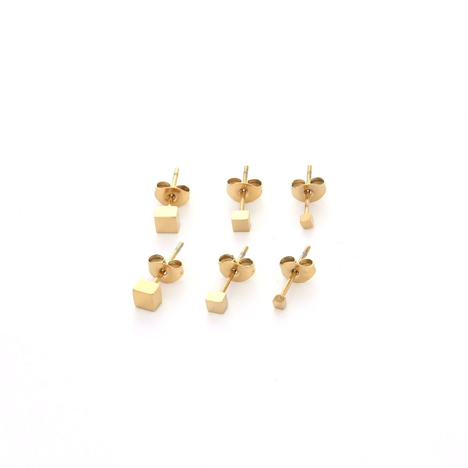 Ensemble boucles d'oreilles Alba en acier carré