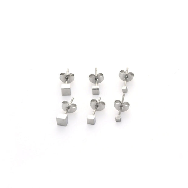 Ensemble boucles d'oreilles Alba en acier carré