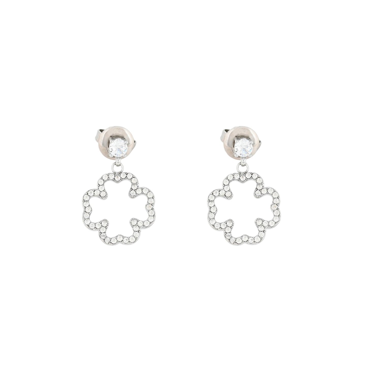 Boucles d'oreilles Alba zircones trèfle et brilliantes acier