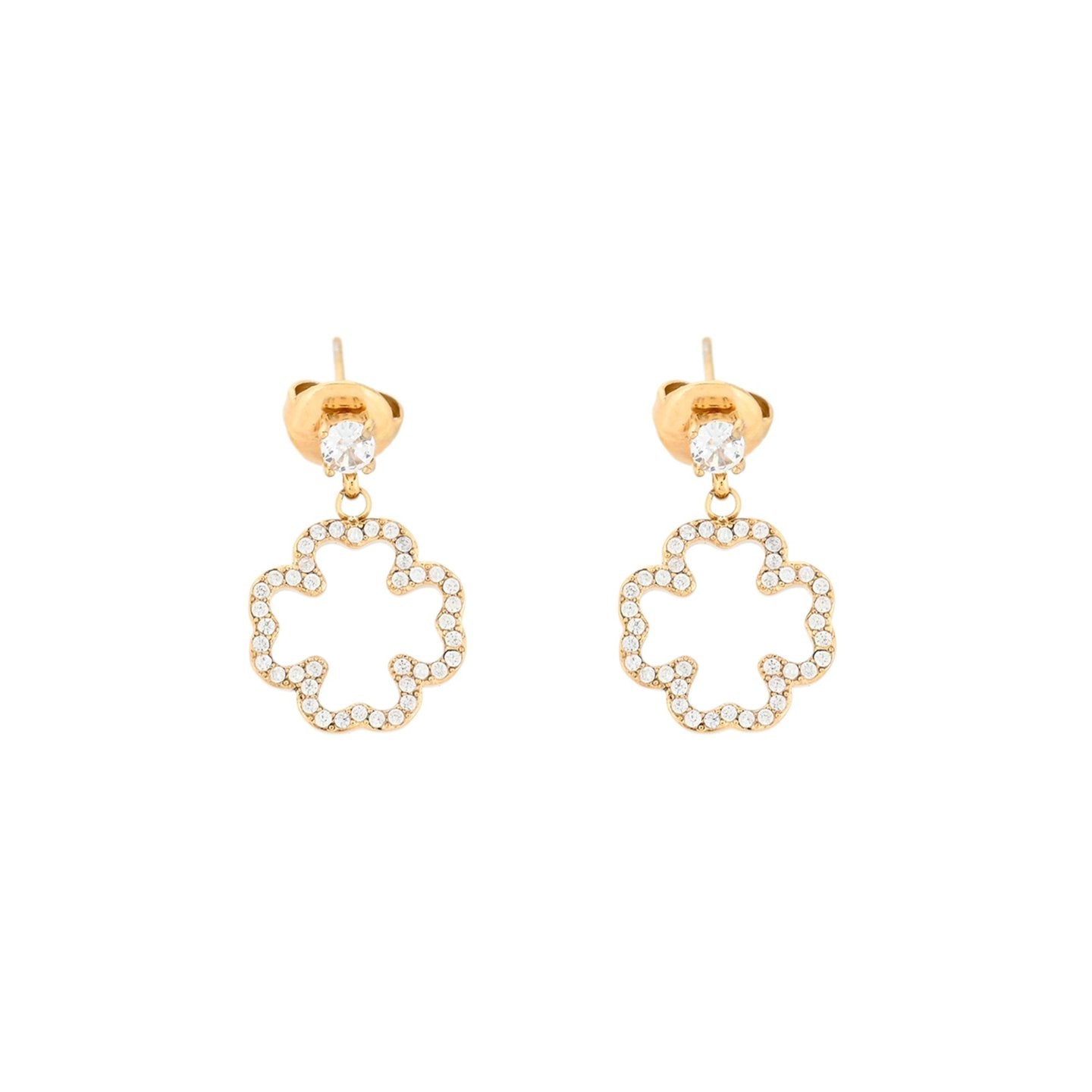 Boucles d'oreilles Alba zircones trèfle et brilliantes acier