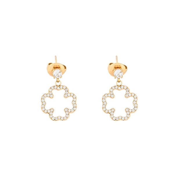 Boucles d'oreilles Alba zircones trèfle et brilliantes acier