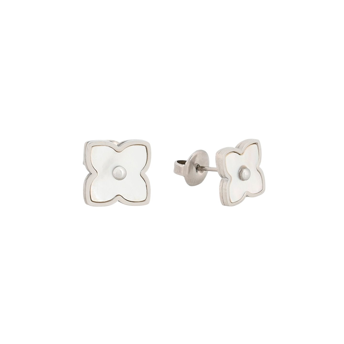 Boucles d'oreilles Alba en acier fleurs avec nacre
