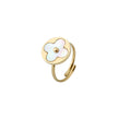 Bague alba réglable en acier ronde fleurs avec nacre V021R
