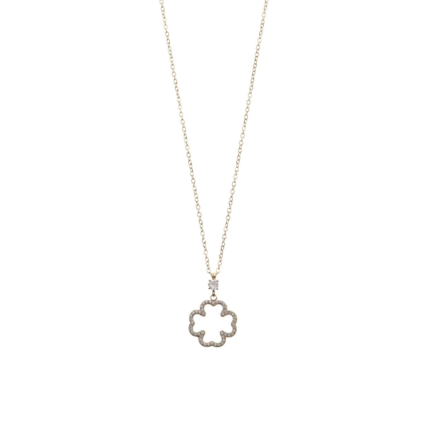 Collier acier avec trèfle zircones et brilliantes