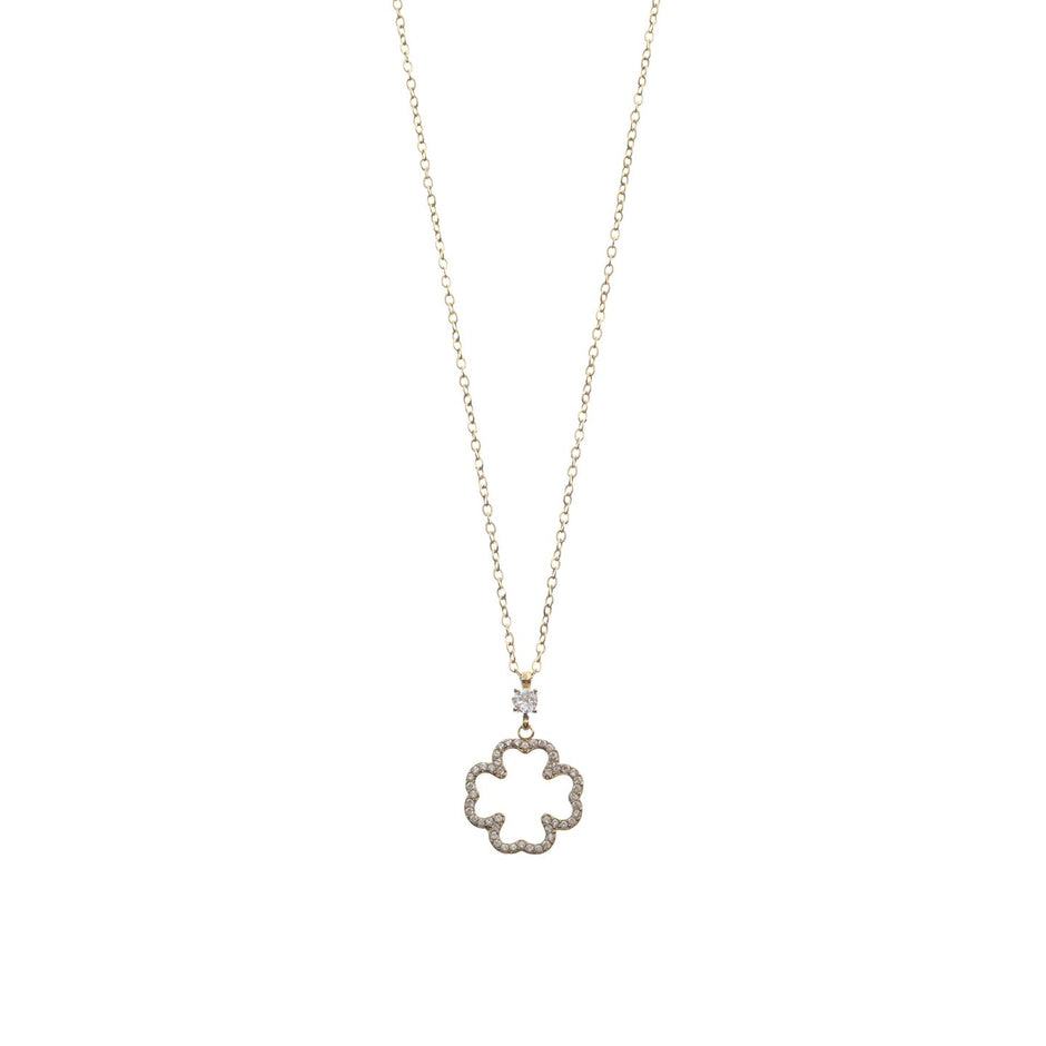 Collier acier avec trèfle zircones et brilliantes