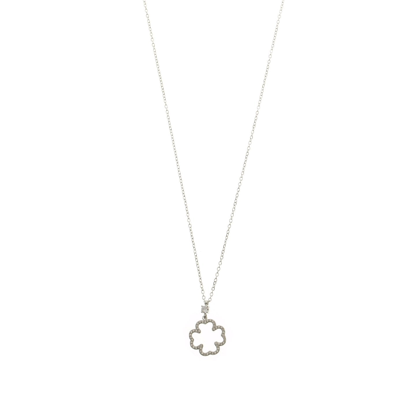 Collier acier avec trèfle zircones et brilliantes