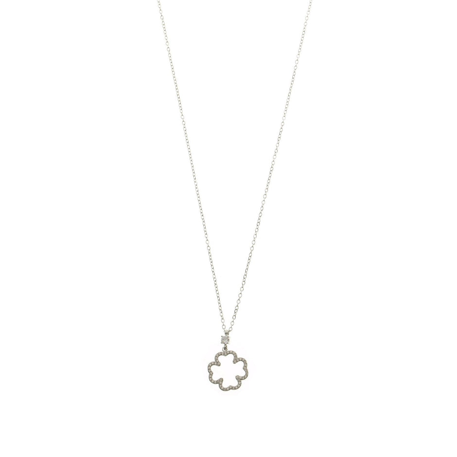 Collier acier avec trèfle zircones et brilliantes