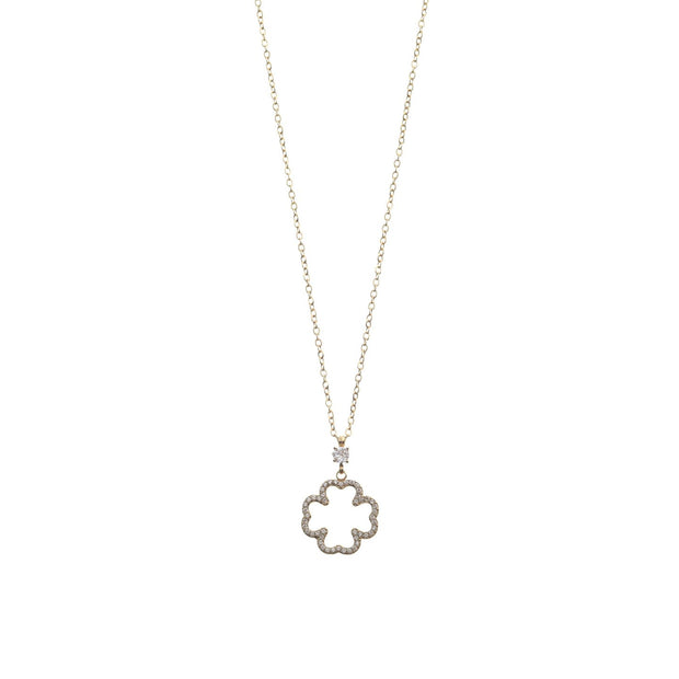 Collier acier avec trèfle zircones et brilliantes