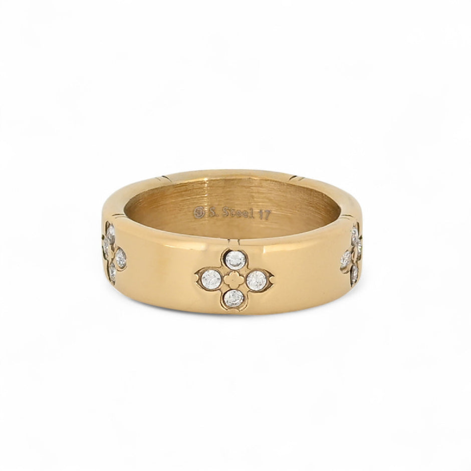 Bague alba en acier avec trèfles V024R