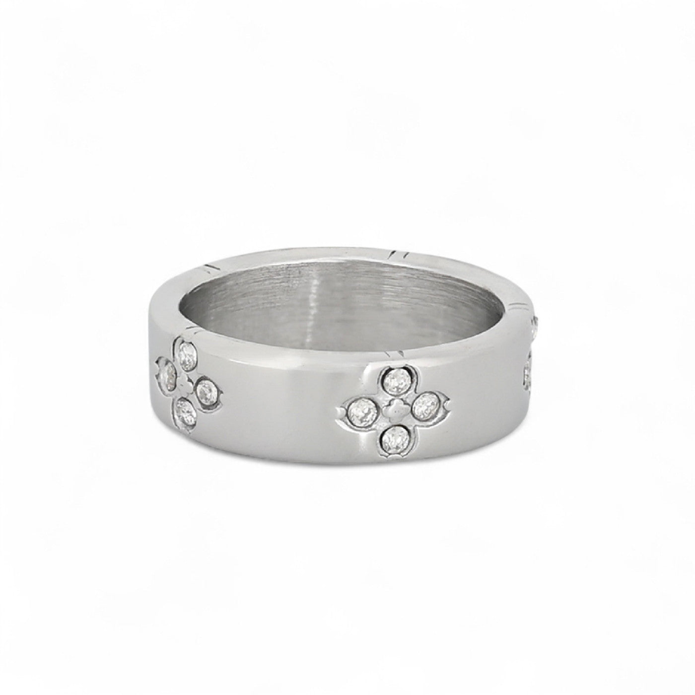 Bague alba en acier avec trèfles V024R