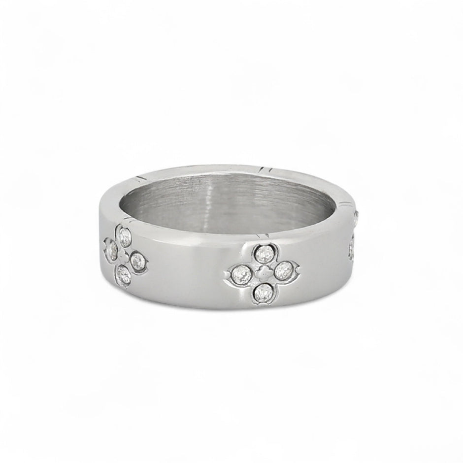 Bague alba en acier avec trèfles V024R