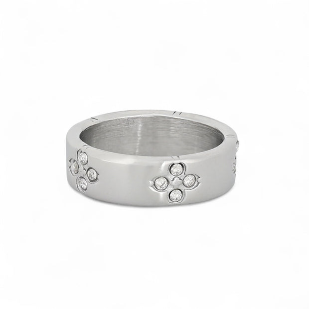 Bague alba en acier avec trèfles V024R