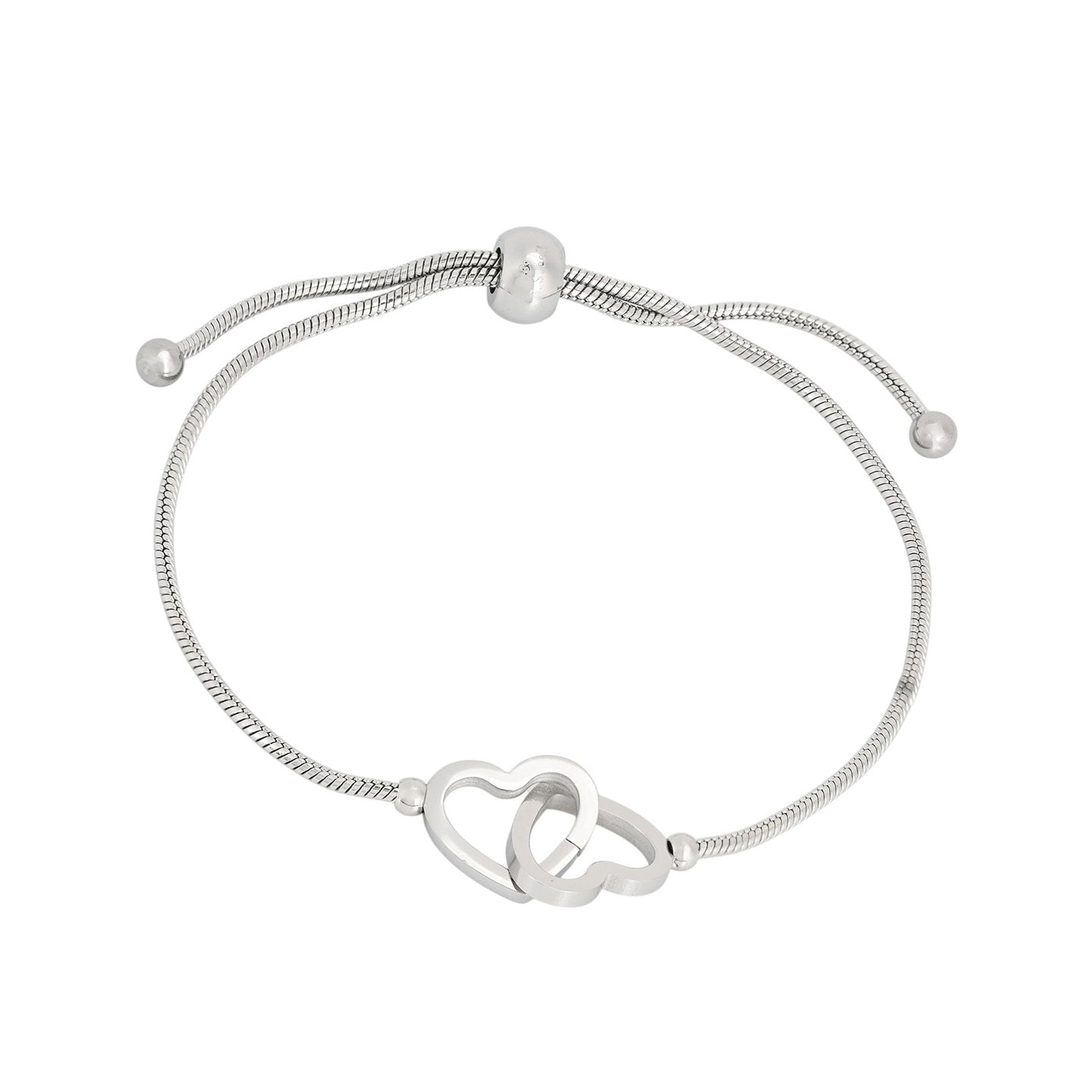 Bracelet Alba réglable en acier double cœur