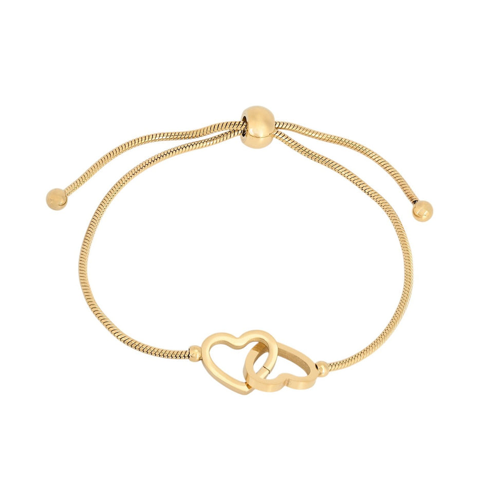 Bracelet Alba réglable en acier double cœur
