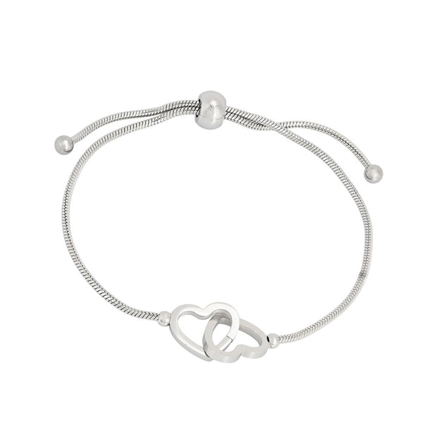 Bracelet Alba réglable en acier double cœur