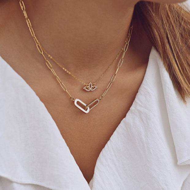 Collier acier et zircones fleur de lotus