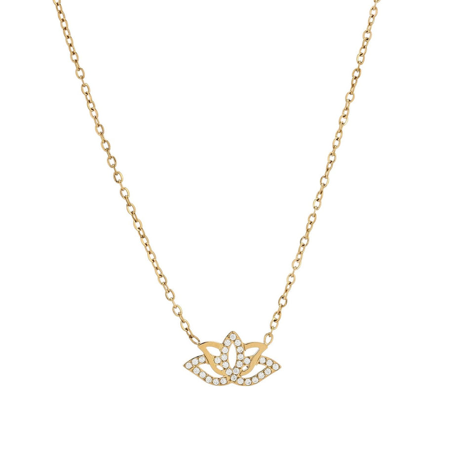 Collier acier et zircones fleur de lotus