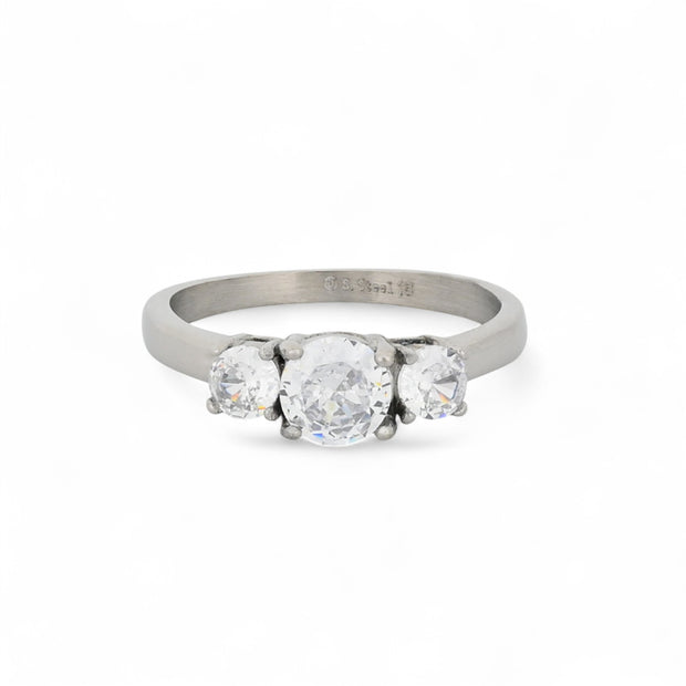 Bague alba acier solitaire brillants VR08
