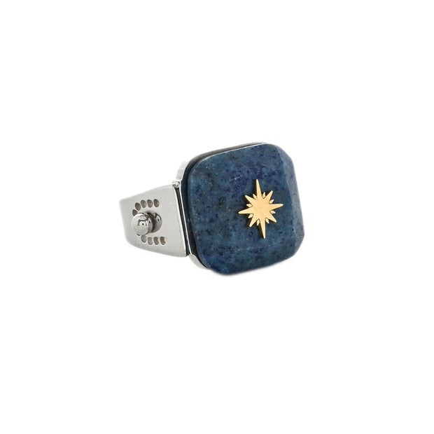 Bague Esmée acier pierre natural carré