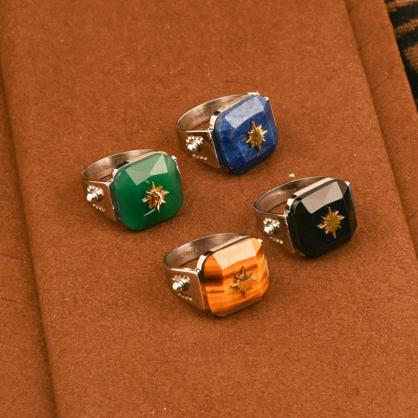 Bague Esmée acier pierre natural carré