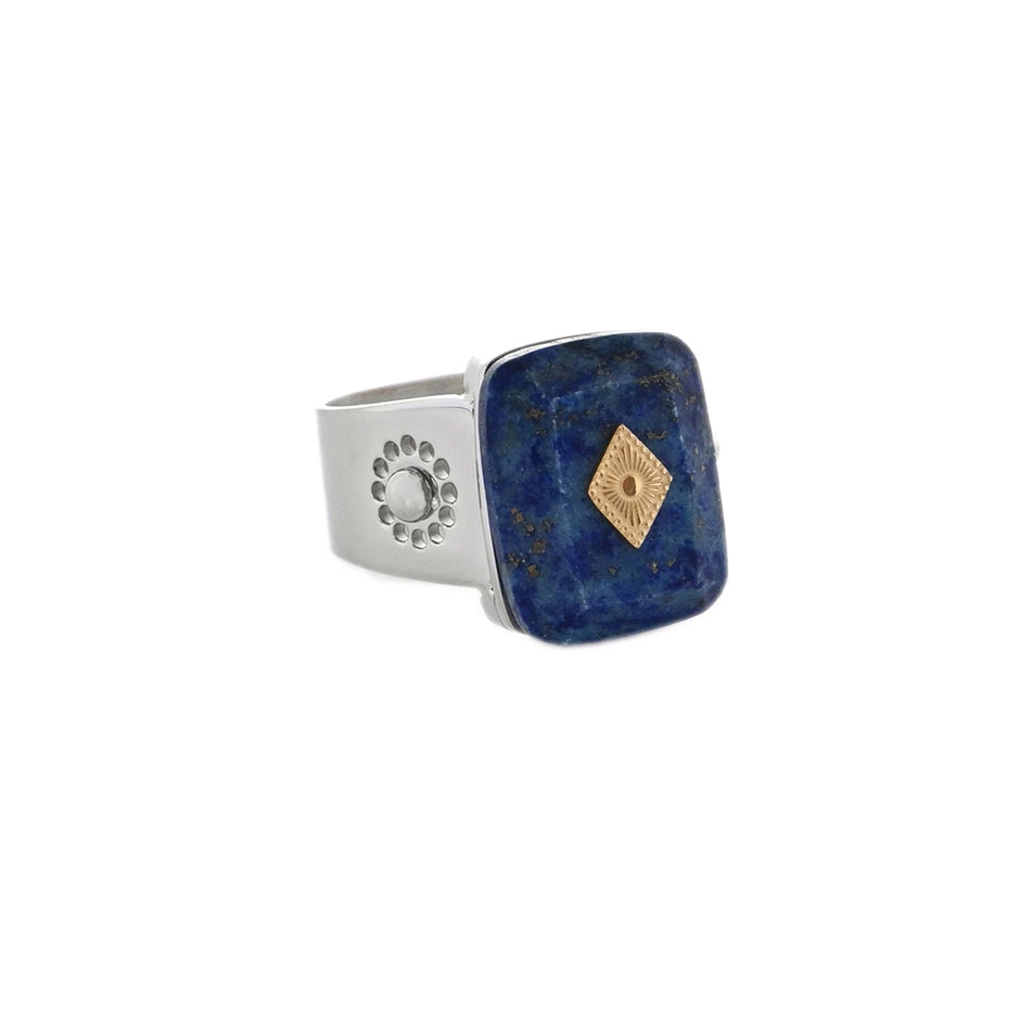 Bague Esmée acier pierre natural losange