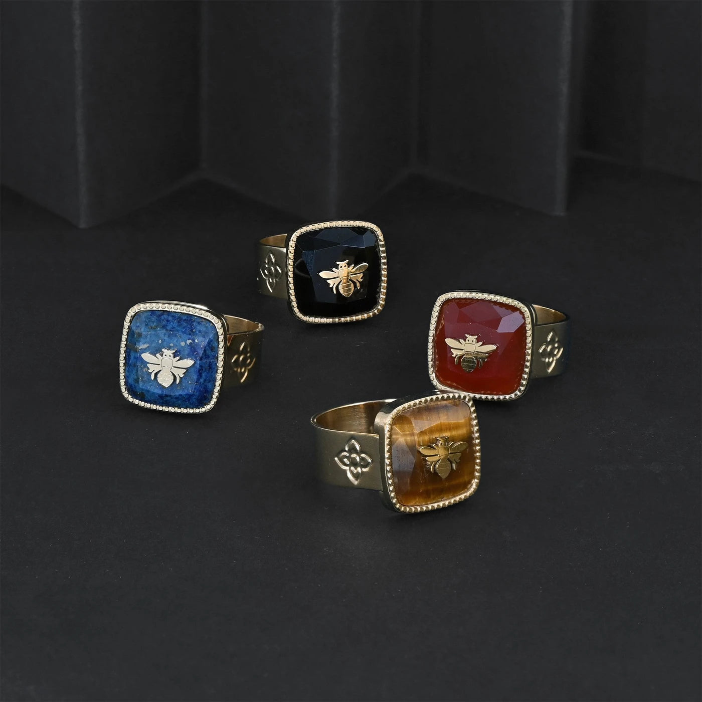 Bague Esmée acier pierre natural abeille