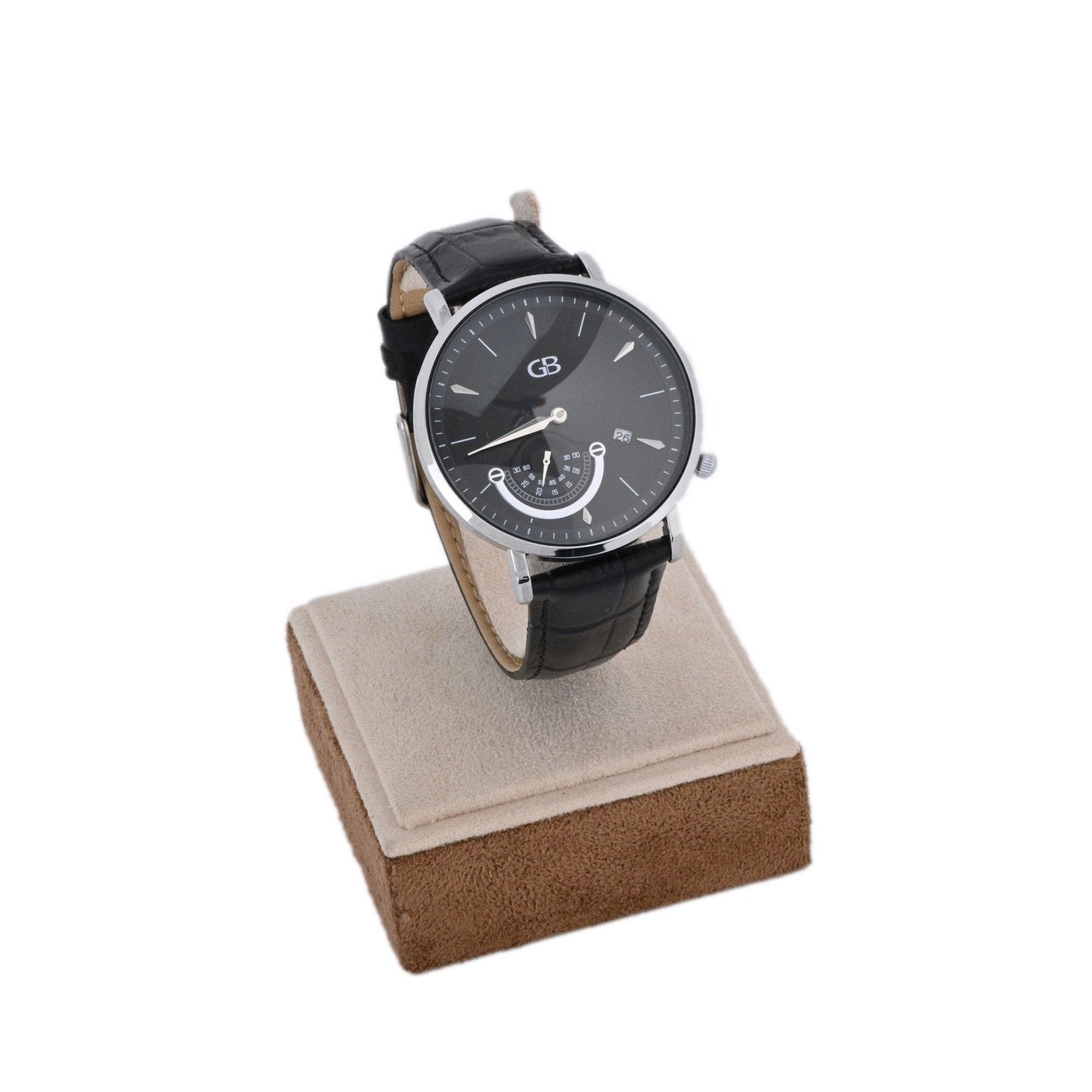 Montre analogique noire et argentée