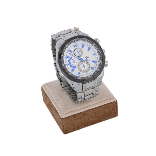 Montre pour hommes en argent avec détails bleus