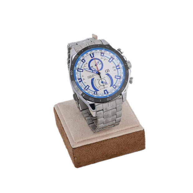 Montre pour hommes en argent avec détails bleus