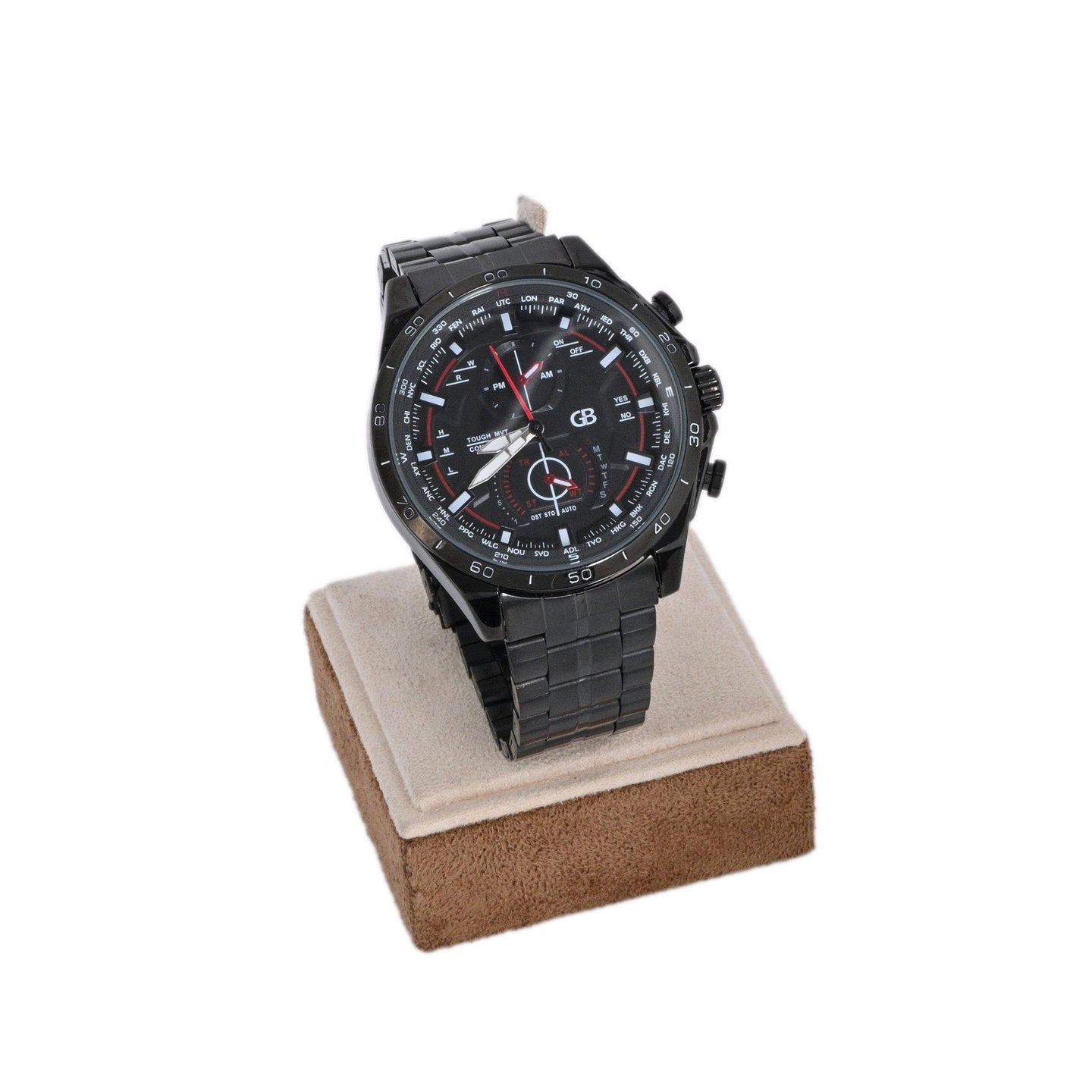 Montre pour hommes noire avec détails rouges