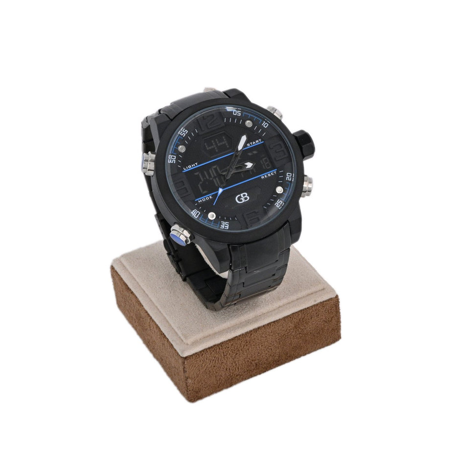 Montre noire pour hommes avec détails bleus