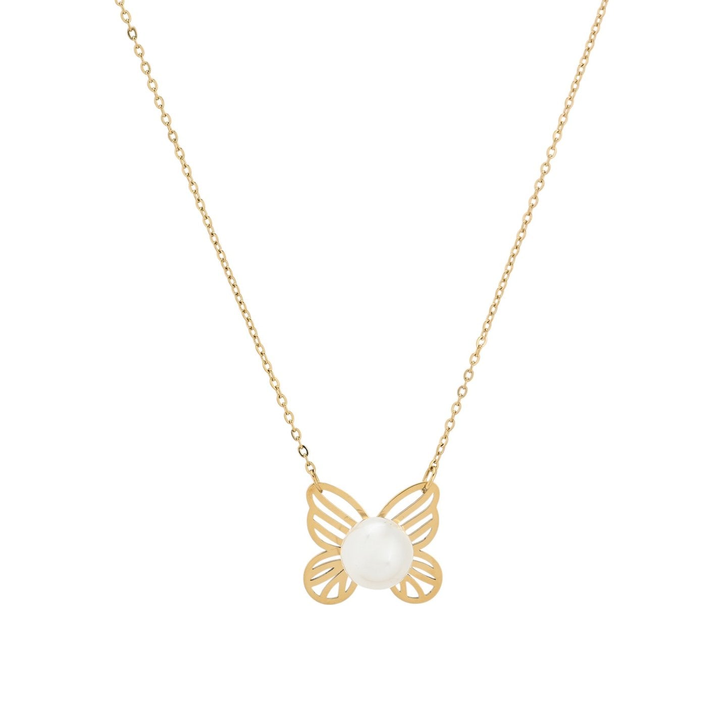 Collier en acier papillon avec perle