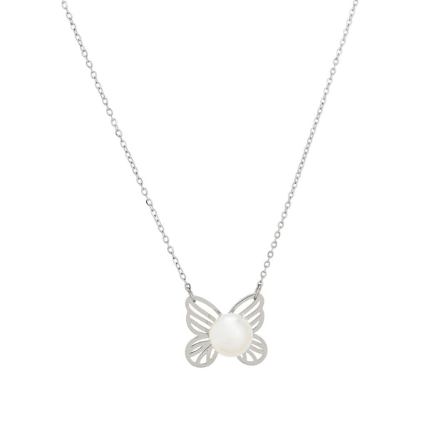 Collier en acier papillon avec perle