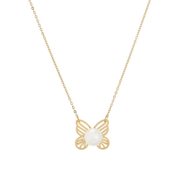 Collier en acier papillon avec perle