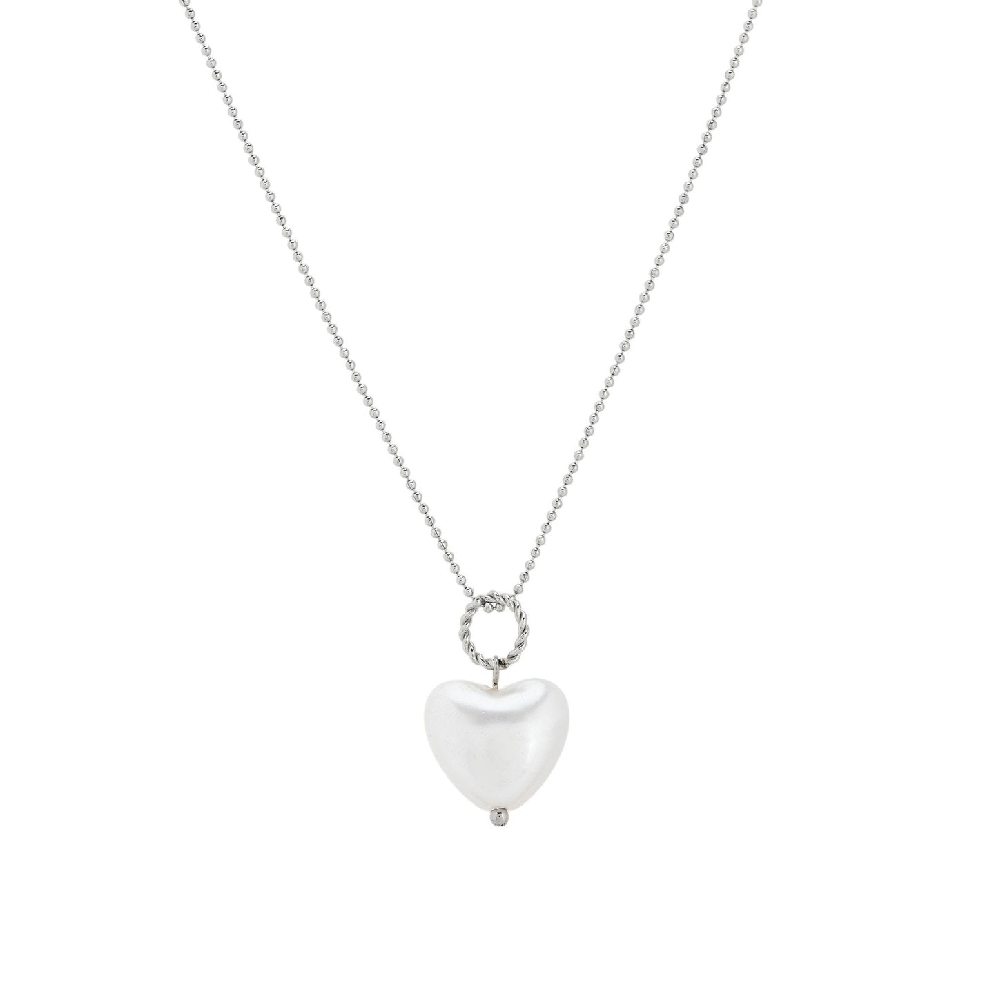 Collier en acier avec coeur de perle