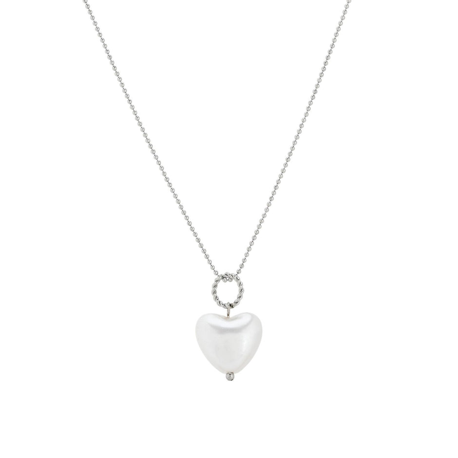 Collier en acier avec coeur de perle