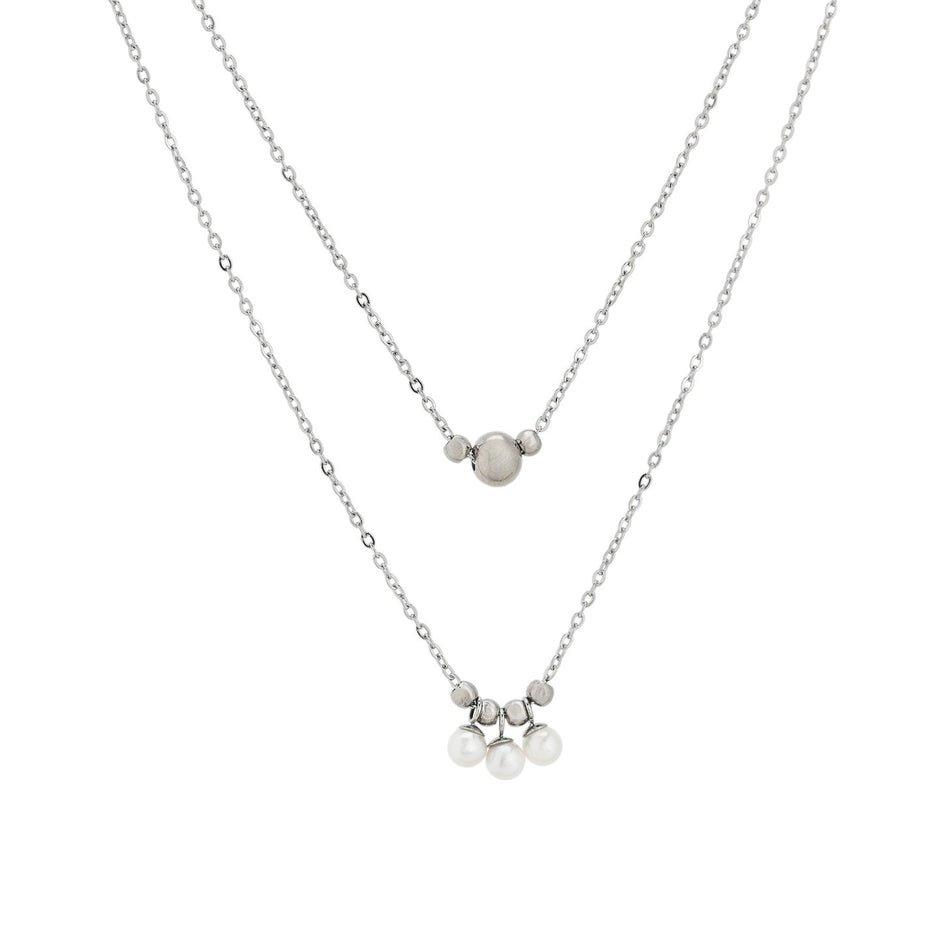 Collier double en acier avec billes de perles