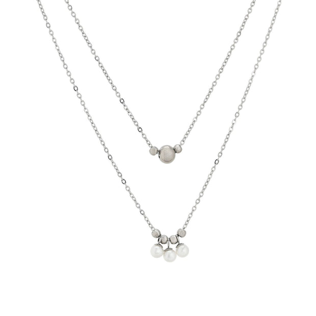 Collier double en acier avec billes de perles