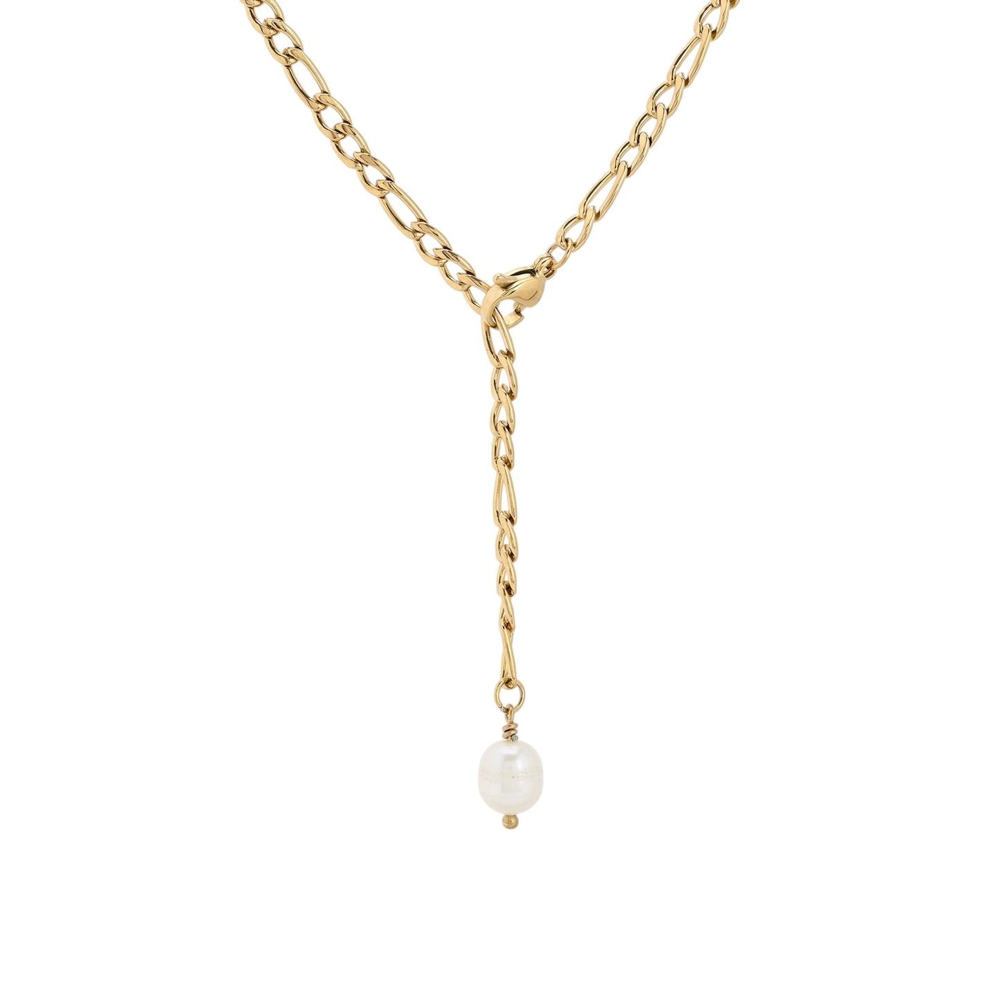 Collier long acier tricoté de base perle