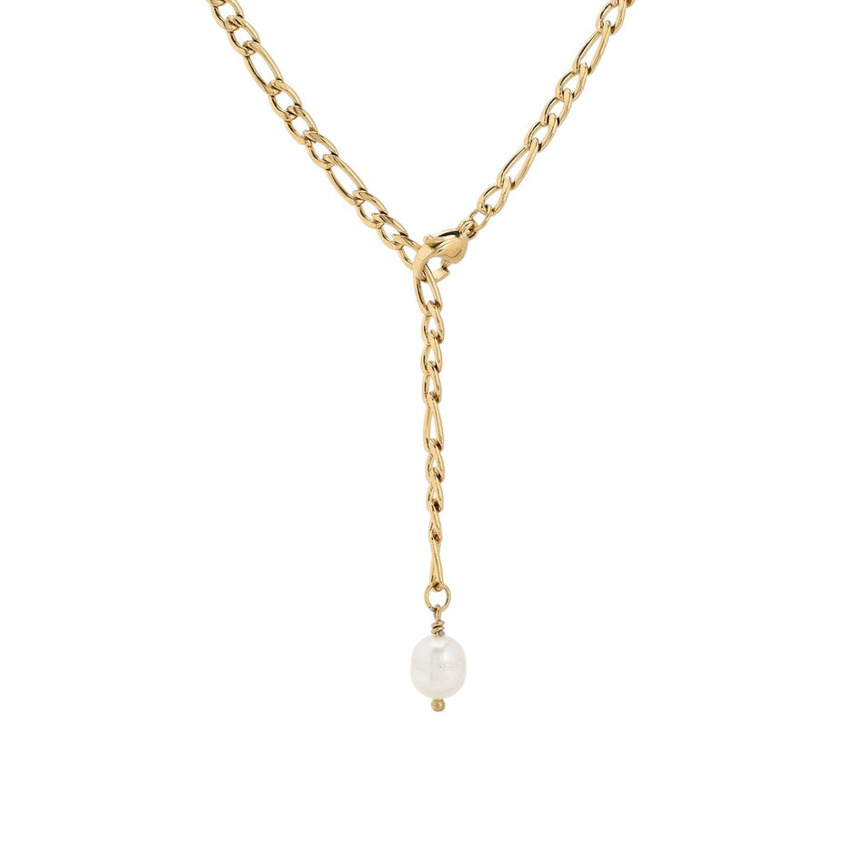 Collier long acier tricoté de base perle