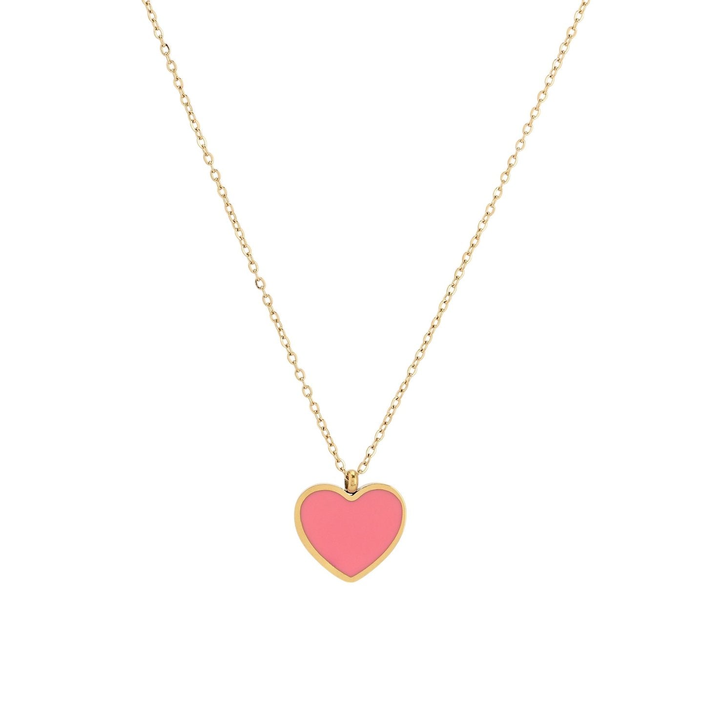 Collier en acier cœur rose