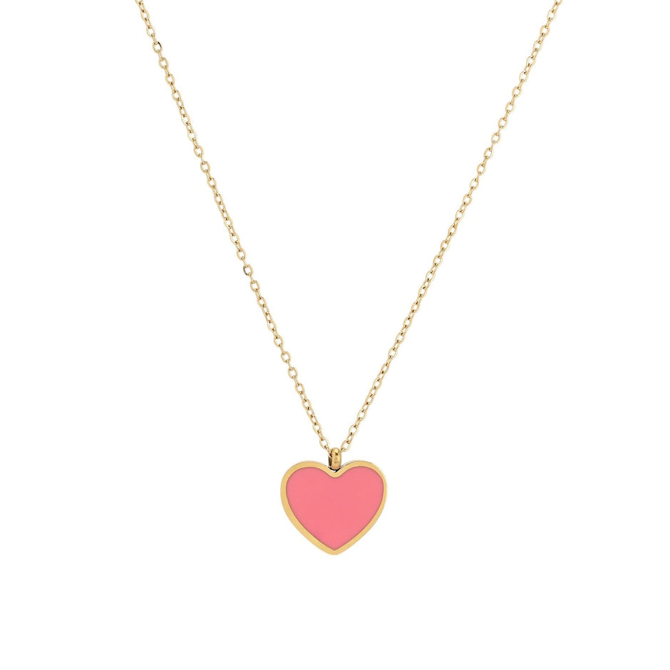 Collier en acier cœur rose